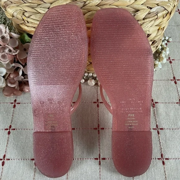 Set of 2 Steve Madden “PIKE” Jelly Flip Flop Sandals Size 6 Pink & Silver New - Picture 5 of 10